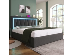 Cama De Casal 140x200 - Polsterbett Led Com Usb Tipo C E Luz Led - Bege