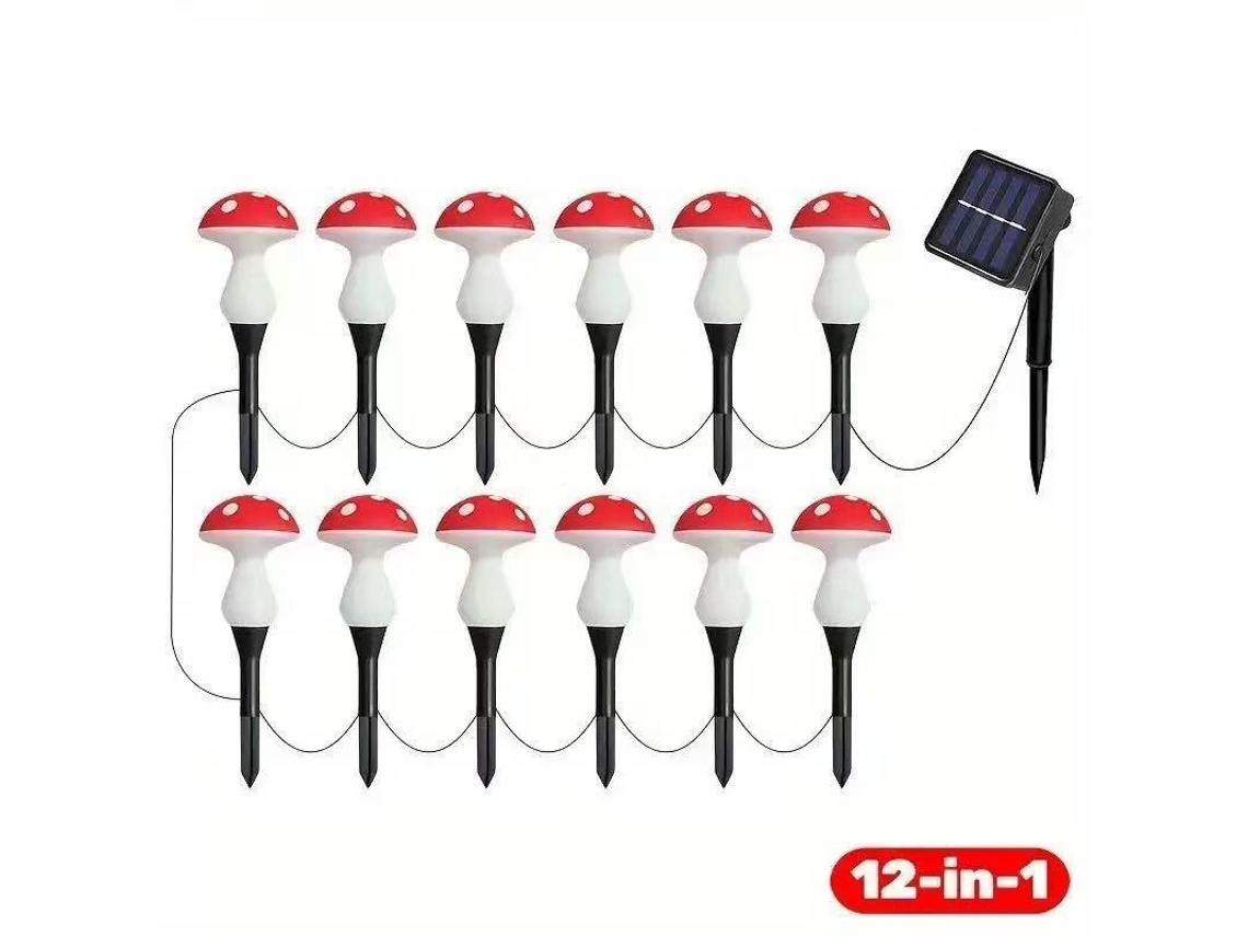 Luz Solar De Cogumelo Mini 12 Em 1, 8 Modos E Sensor De Luz Elysve