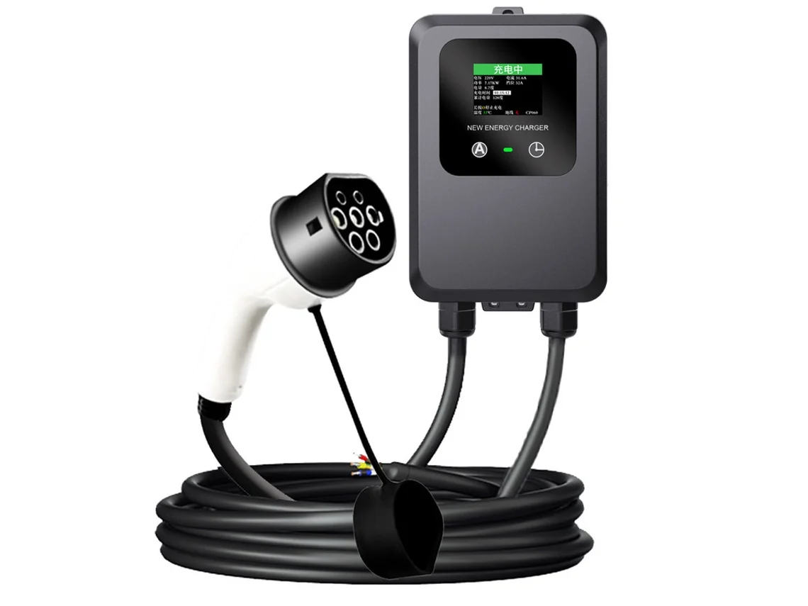 Carregador Ev Wallbox Portátil Veículos Elétricos Tipo 2 Szsmart Qc4 Ecrã Lcd Monofásica, Corrente Ajustável 8-32a, 7kw, Cabo Longo 5m
