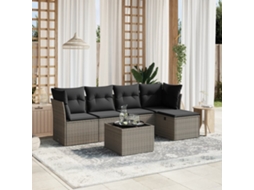 Vidaxl 6 Pcs Conjunto Sofás De Jardim Com Almofadões Vime Cinzento
