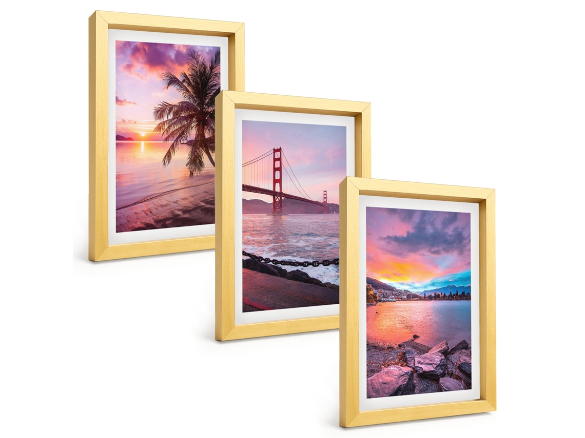 Composição De Quadros Paisagem Com Ponte Ao Pôr Do Sol Espelharte (3 Peças 20x30 Cm)