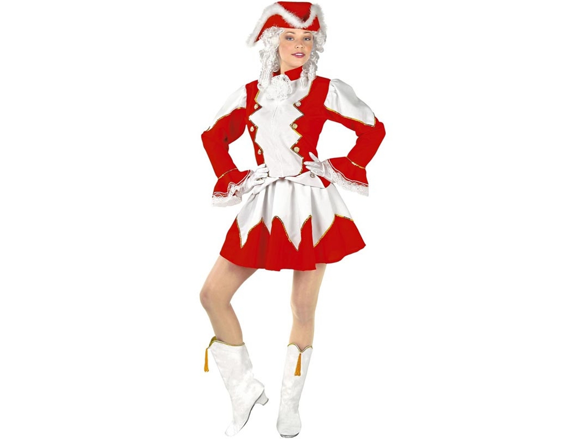 Fato de majorette vermelho e branco com chapéu para mulher