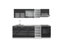 Cozinha R-Line, 240 cm, Mármore PT, Antracite brilhante/branco, Vicco