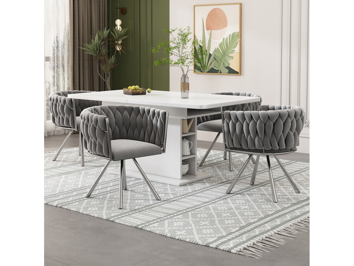 Conjunto 4 Cadeiras Cinza/prata, Giratórias, Veludo. Ge