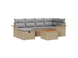 Conjunto 7 Conjunto De Sofá De Jardim Vidaxl Bege Vime Pe (55 X 55 X 37 Cm)