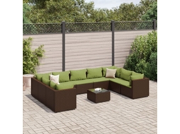 Vidaxl 10 Pcs Conjunto Lounge Jardim C/ Almofadões Vime Pe Castanho