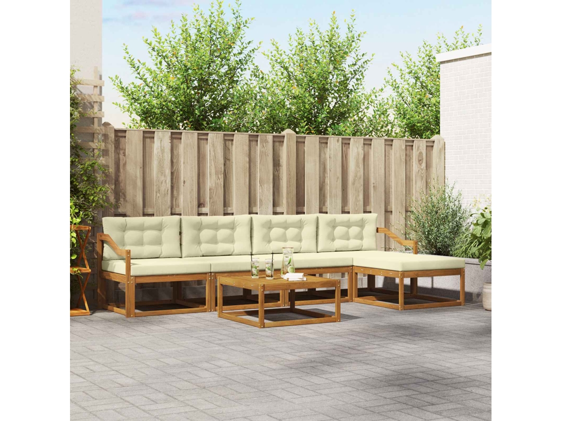 Vidaxl Conjunto De Sofás Para Exterior 6 Unid. Natural E Creme