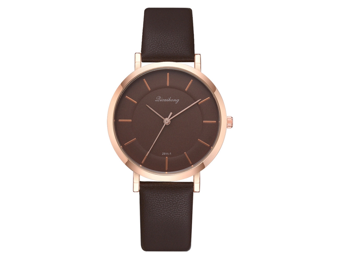 Relógio de pulso analógico de quartzo para casais, homens e mulheres, com pulseira de PU marrom.