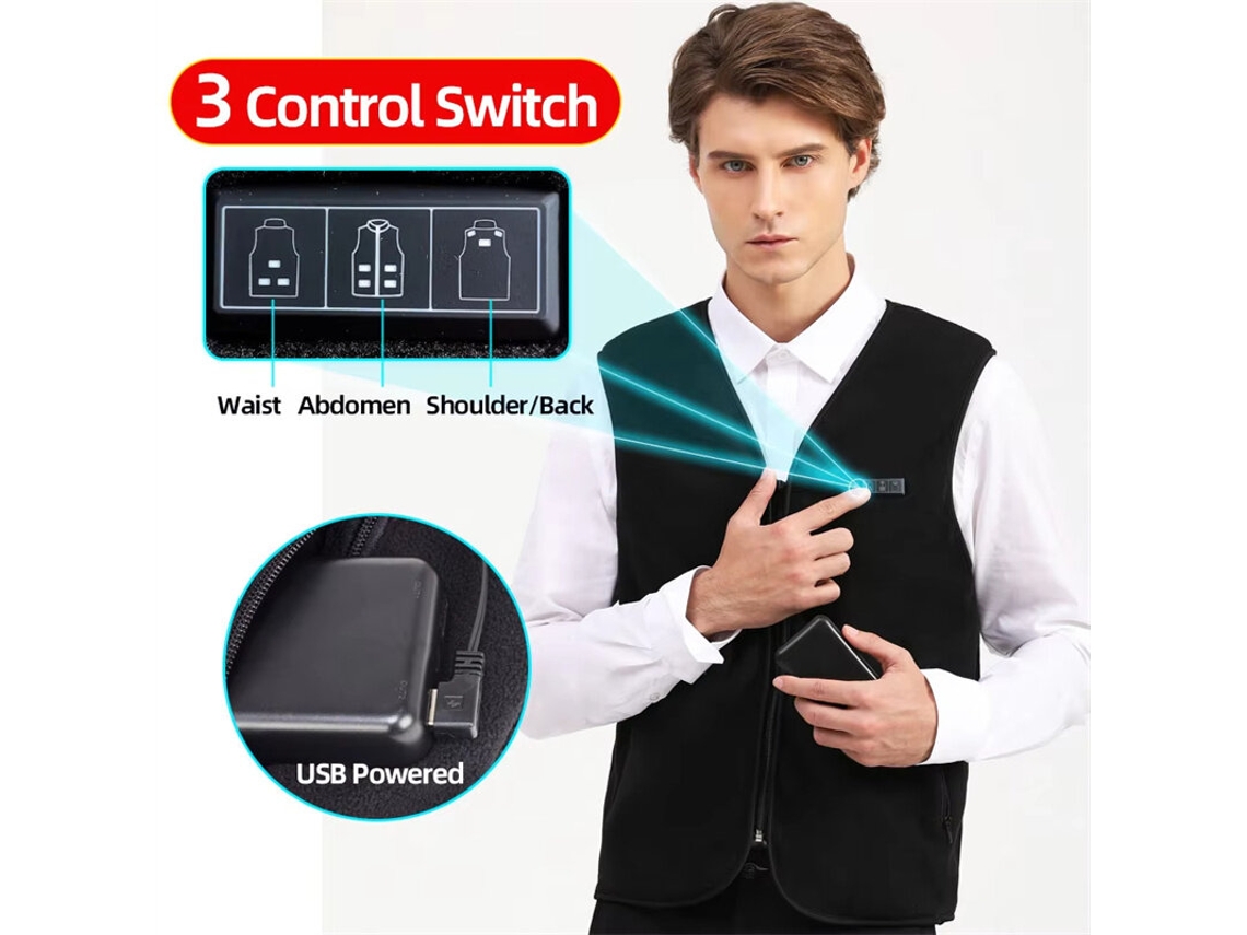Tengoo Hs-05 Colete Decote V Xl Aquecimento Inteligente 5 Áreas 3 Níveis Temperatura Usb Inverno Proteção Frio Homens Mulheres Idosos