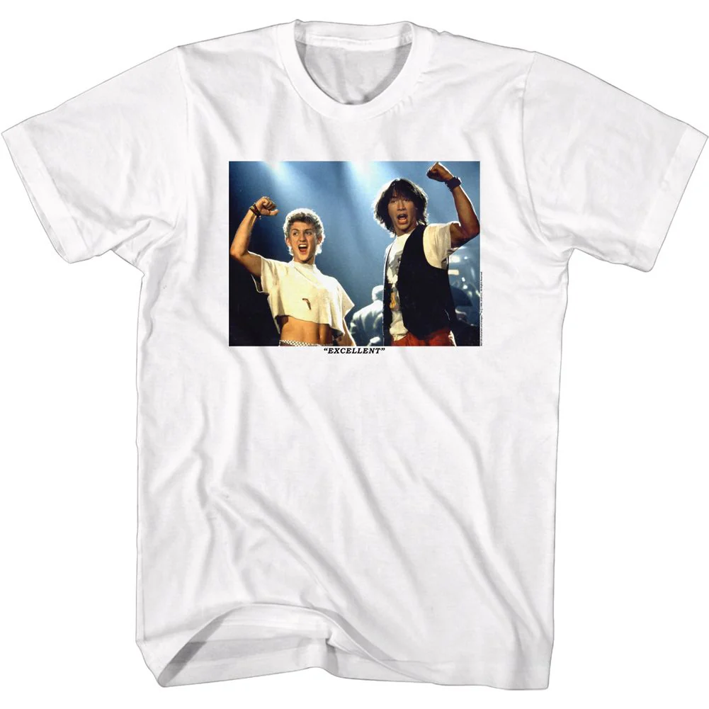 Unisex Adult T-shirt Rockinstone Bill And Ted Excellent Fists Up White Sizexl
