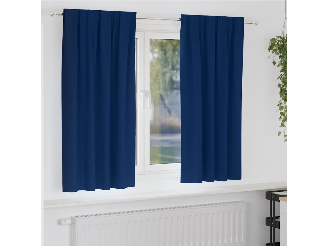 Vidaxl Cortinas Blackout Com Argolas 2 Unid. Azul Escuro 175 X 140 Cm