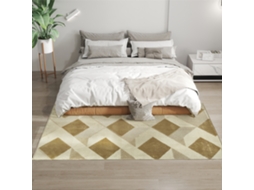 Tapete Sala Estar 170x120 Cm Alcatifa Lavável Na Máquina De Lavar Pelo Curto Moderno Creme E Marrom Claro