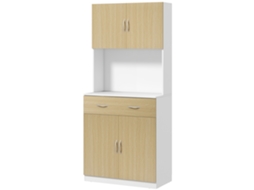 Armário De Cozinha Com Gaveta 4 Portas E Prateleiras Interiores Ajustável Em Altura Móvel 80x40x180 Cm Madeira E Branco