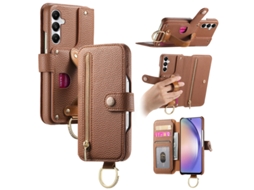 Capa Para Samsung Galaxy A57 Carteira Slot Notas Rfid Zíper Castanho Czhhmart