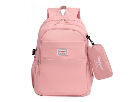 Mochila de nylon para rapazes e raparigas de mochila de ombro para estudantes do ensino secundário Rosa