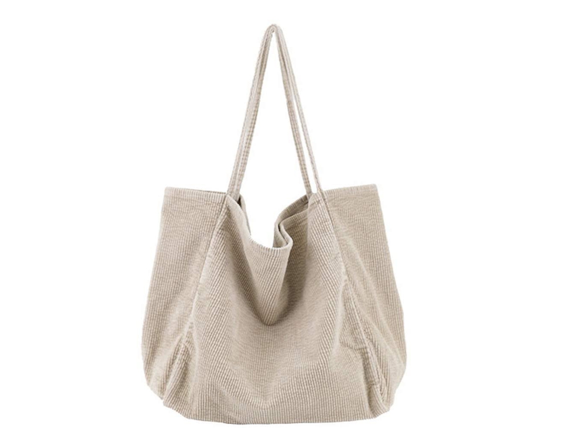 Bolsa Grande Feminina Estilo Sacola, Ombro em Veludo Cotelê com Bolso Interno, Design Prático, Dobrável, Múltiplas Formas de Transporte AQUAFORGE