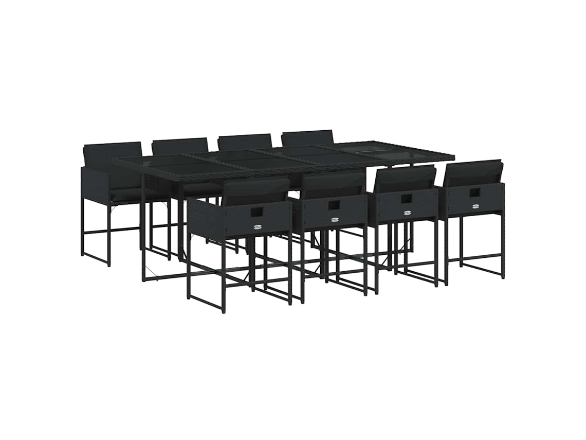 Conjunto de 9 Jantar para Jardim com Almofadões Vime Pe Preto MAISON EXCLUSIVE