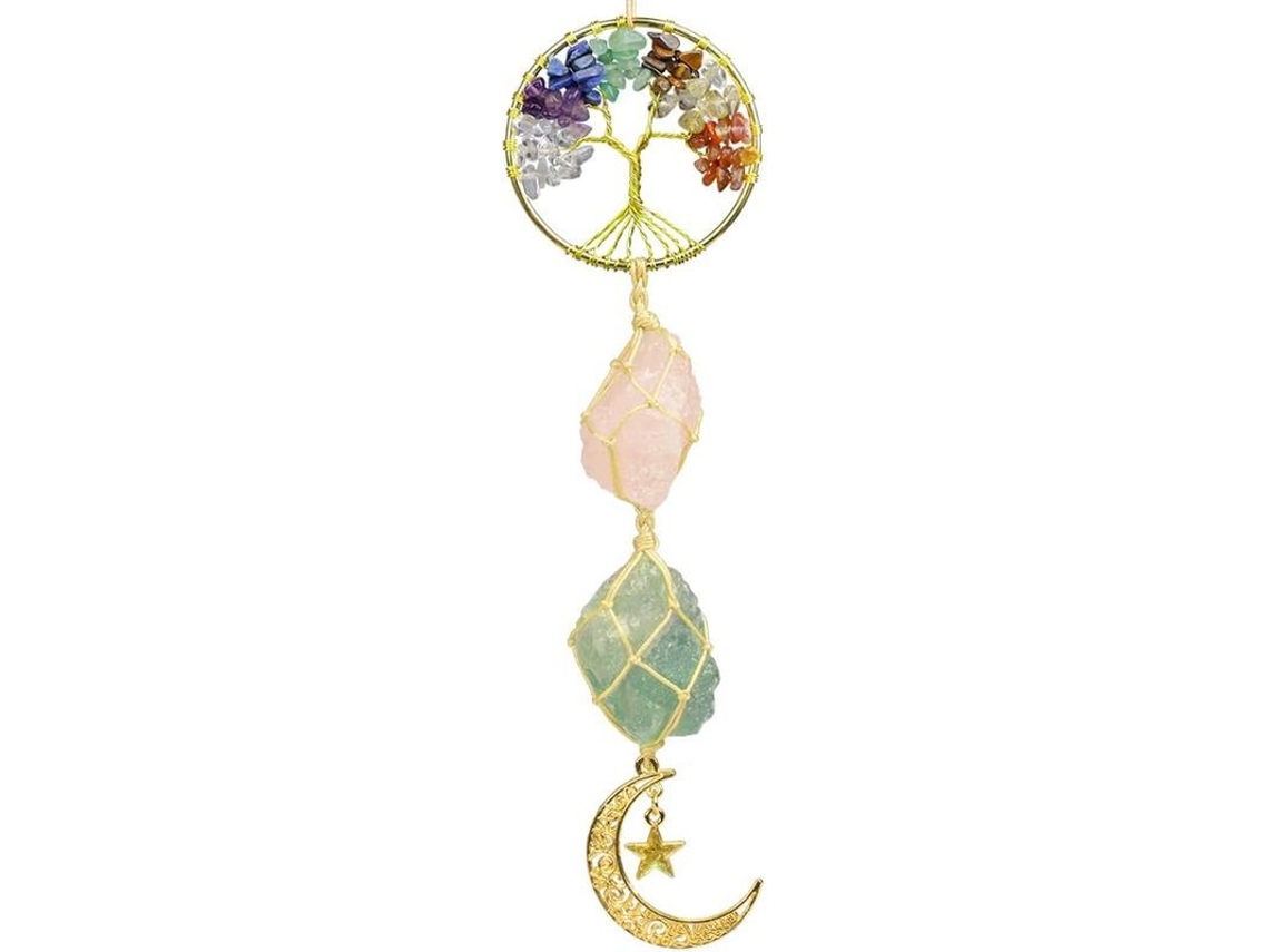 Pedra de chakra árvore da vida, cristais curativos, lua e estrela, ornamentos parede, móvel, janela, carro S/MARCA