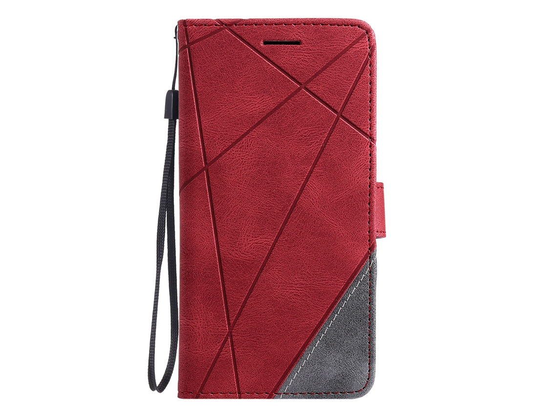 Capa De Couro Sintético Com Costura Que Imita A Pele, Compatível Com Oppo, Com Pvermelho - Oppo A58 4g