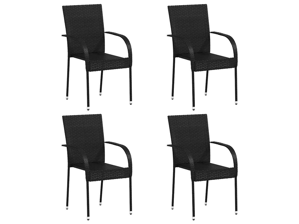 Conjunto 4 Cadeira de jantar VIDAXL Preto Rattan / Vime (55.5x53.5x95 cm)