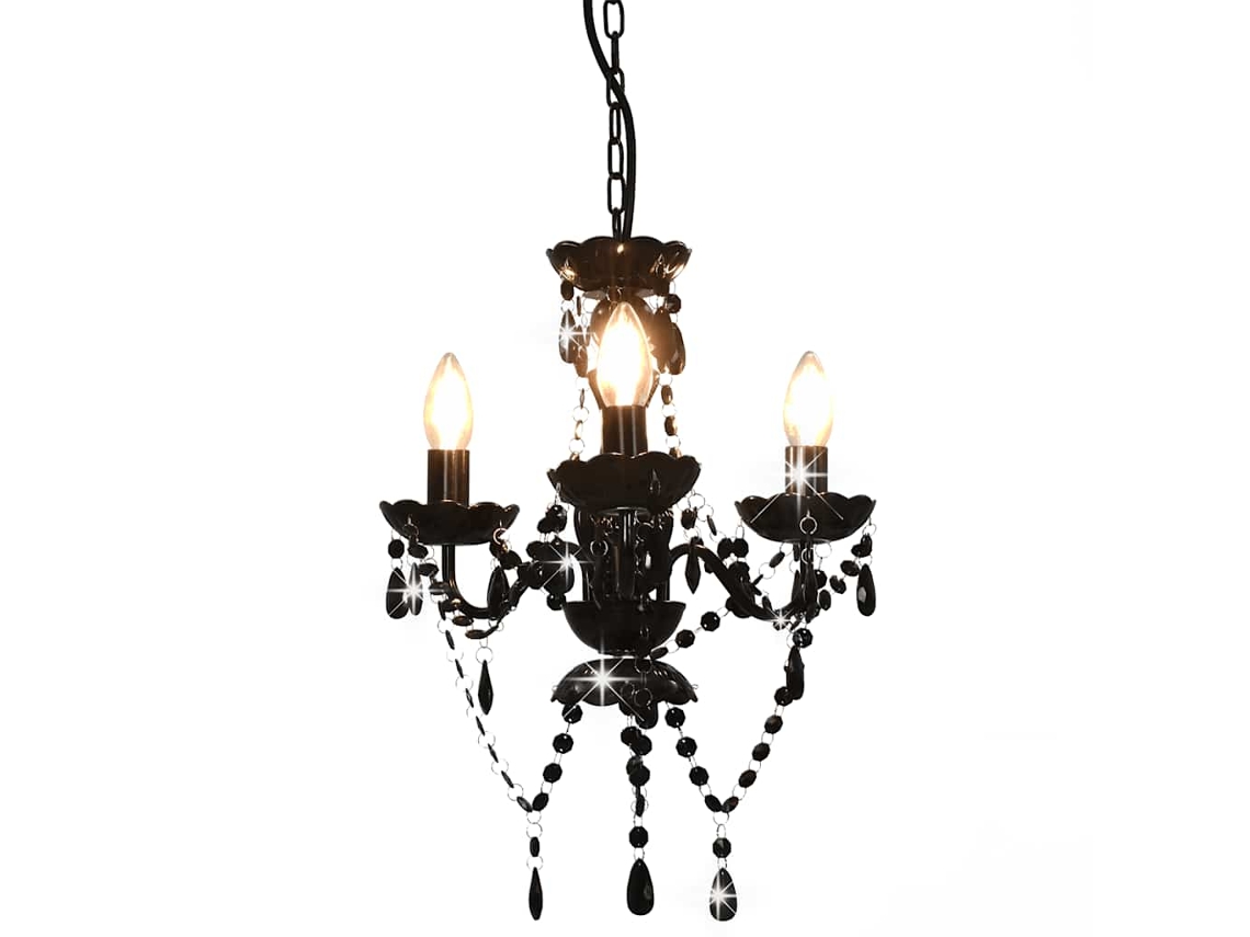 Vidaxl Lustre Com Contas Redondo 3 X E14 Preto