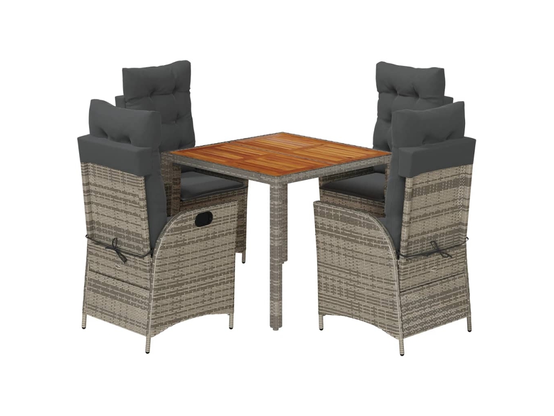 Conjunto 5 de jantar p/ jardim c/ almofadões VIDAXL vime PE cinza