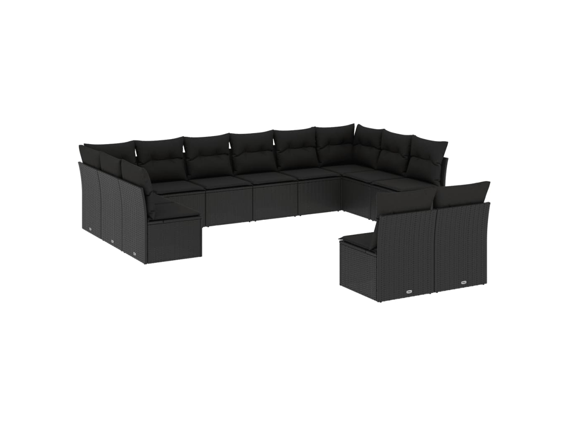 Conjunto de 12 sofás de jardim com almofadões Vime Pe Preto MAISON EXCLUSIVE