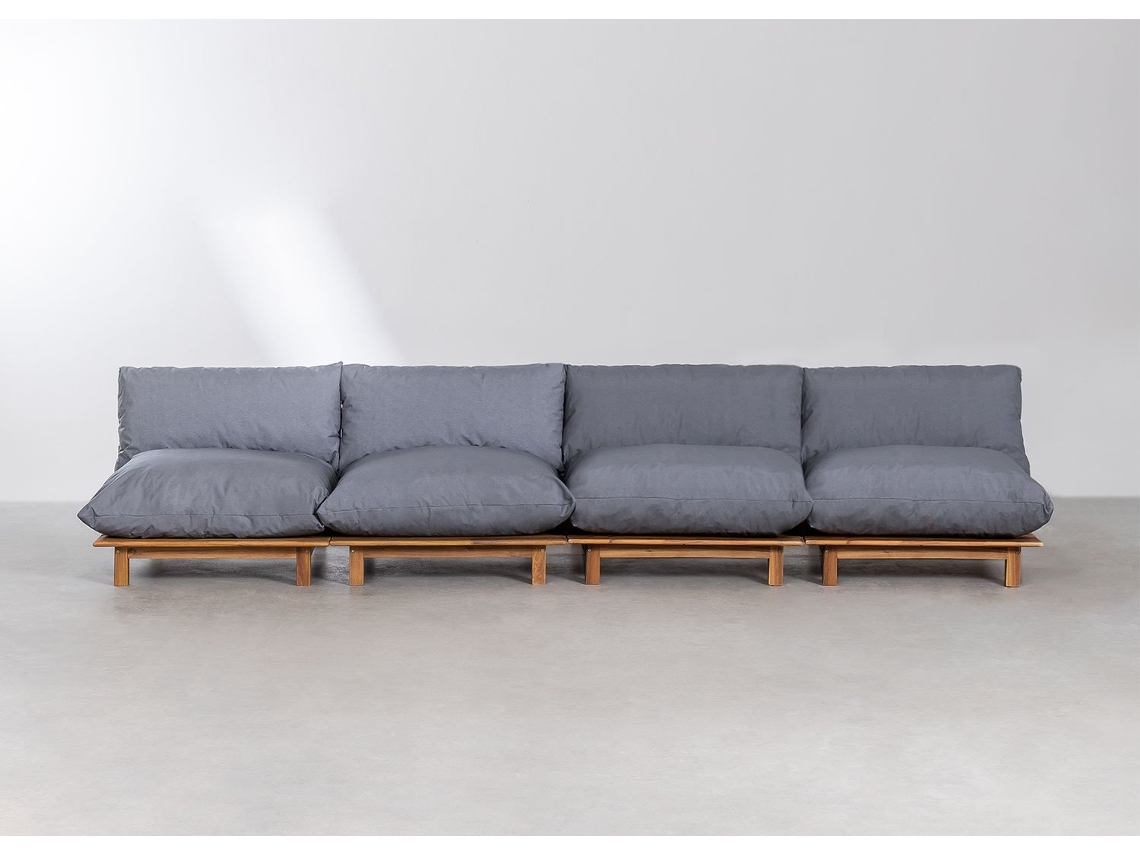 SKLUM Sofá Modular Reclinável de 4 Peças Brina Madeira de Acácia Cinza Antracite (79 x 376 x 118 cm/Altura do Assento: 47 cm)