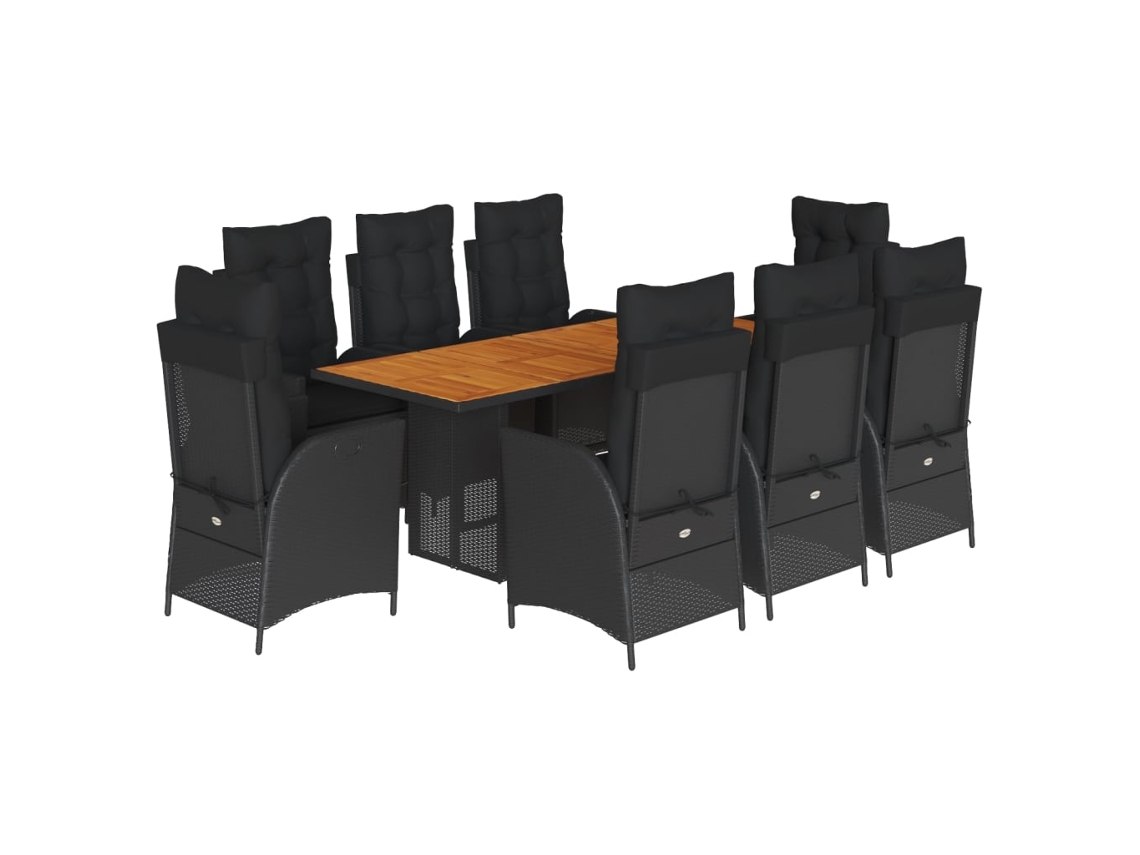 Conjunto de 9 Jantar para Jardim com Almofadões Vime Pe Preto MAISON EXCLUSIVE