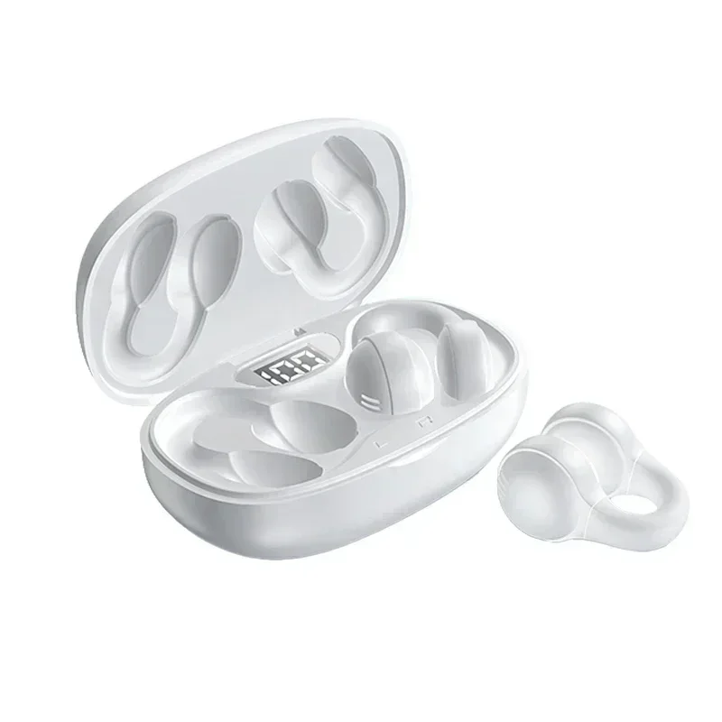 FONES DE OUVIDO SEM FIO MDUG com conexão Bluetooth por condução óssea, à prova d'água, microfone e estojo de carregamento (branco)