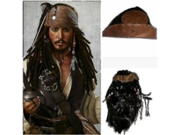 Peruca e osso do Capitão Pirata Jack Sparrow para adultos, modelo Piratas do Caribe, acessórios de Halloween de 2026 para homens.