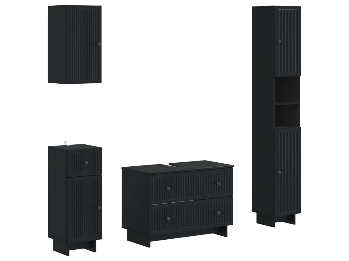 Vidaxl Conjunto De Armários De Banheiro Com 4 Peças Ede Preto
