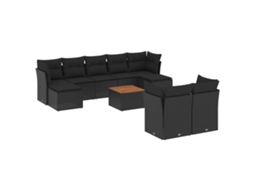 Conjunto de 10 Sofás de Jardim com Almofadões Vime Pe Preto MAISON EXCLUSIVE