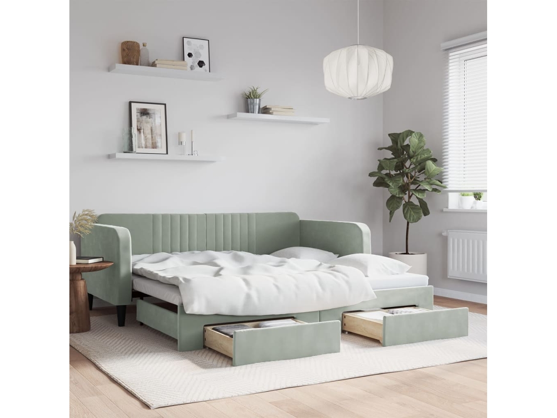 Vidaxl Sofá-cama C/ Gavetão E Gavetas 100x190 Cm Veludo Cinzento-claro
