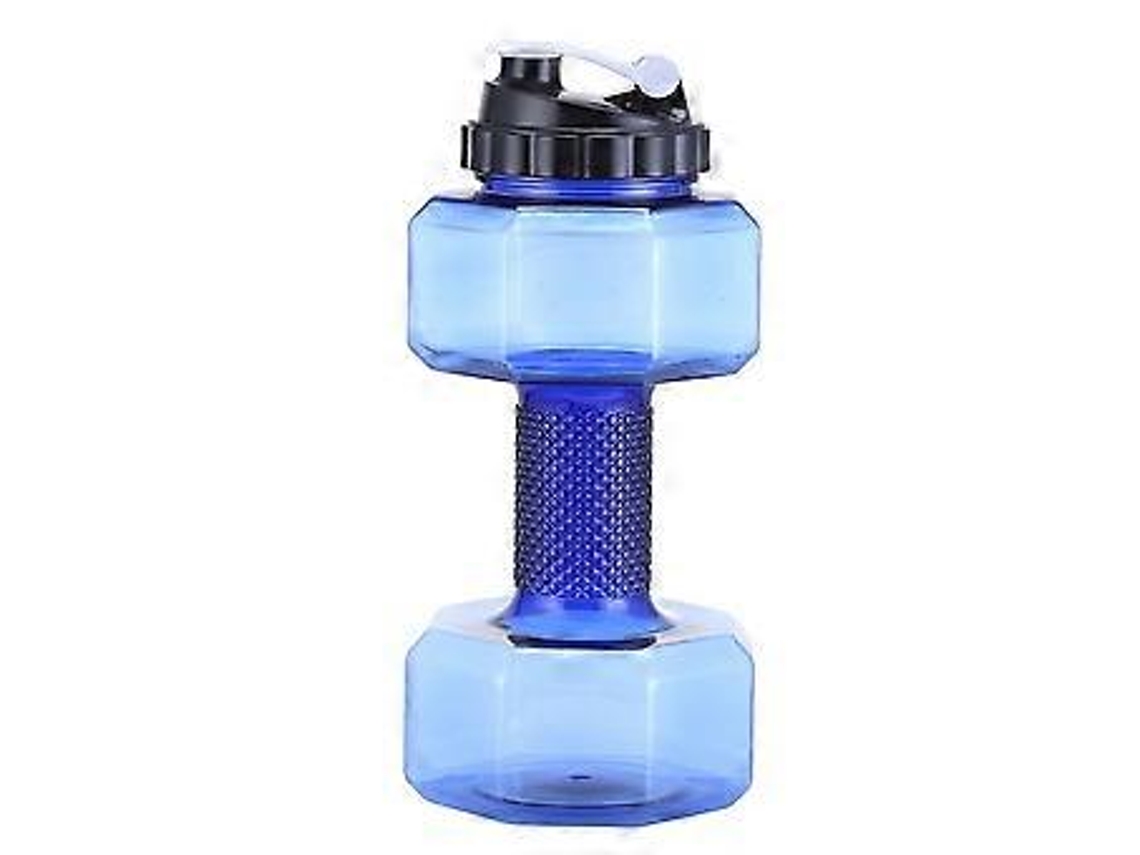 Garrafa de água portátil em formato de haltere, ideal para esportes, levantamento de peso e fitness Brilvibera (azul)