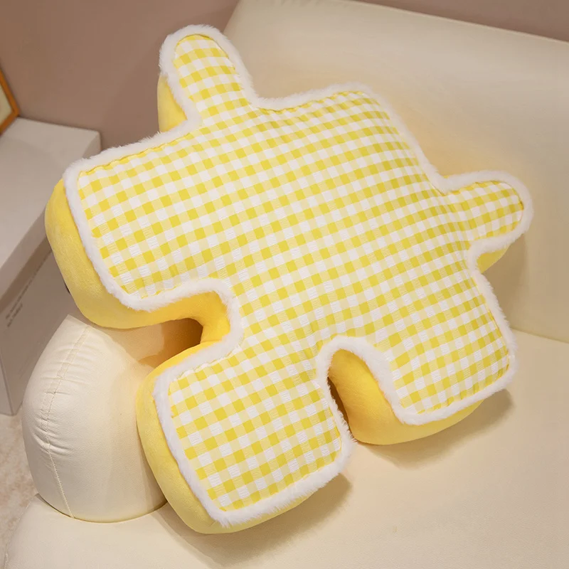 Almofada Decorativa Criativa para Adultos com Padrão de Quebra cabeça em Forma de Grade . MDUG (amarela, 54 Cm)