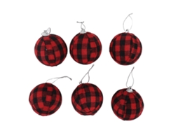 6pcs Bolas Decorativas de Natal 70mm em Vermelho e Preto Xadrez