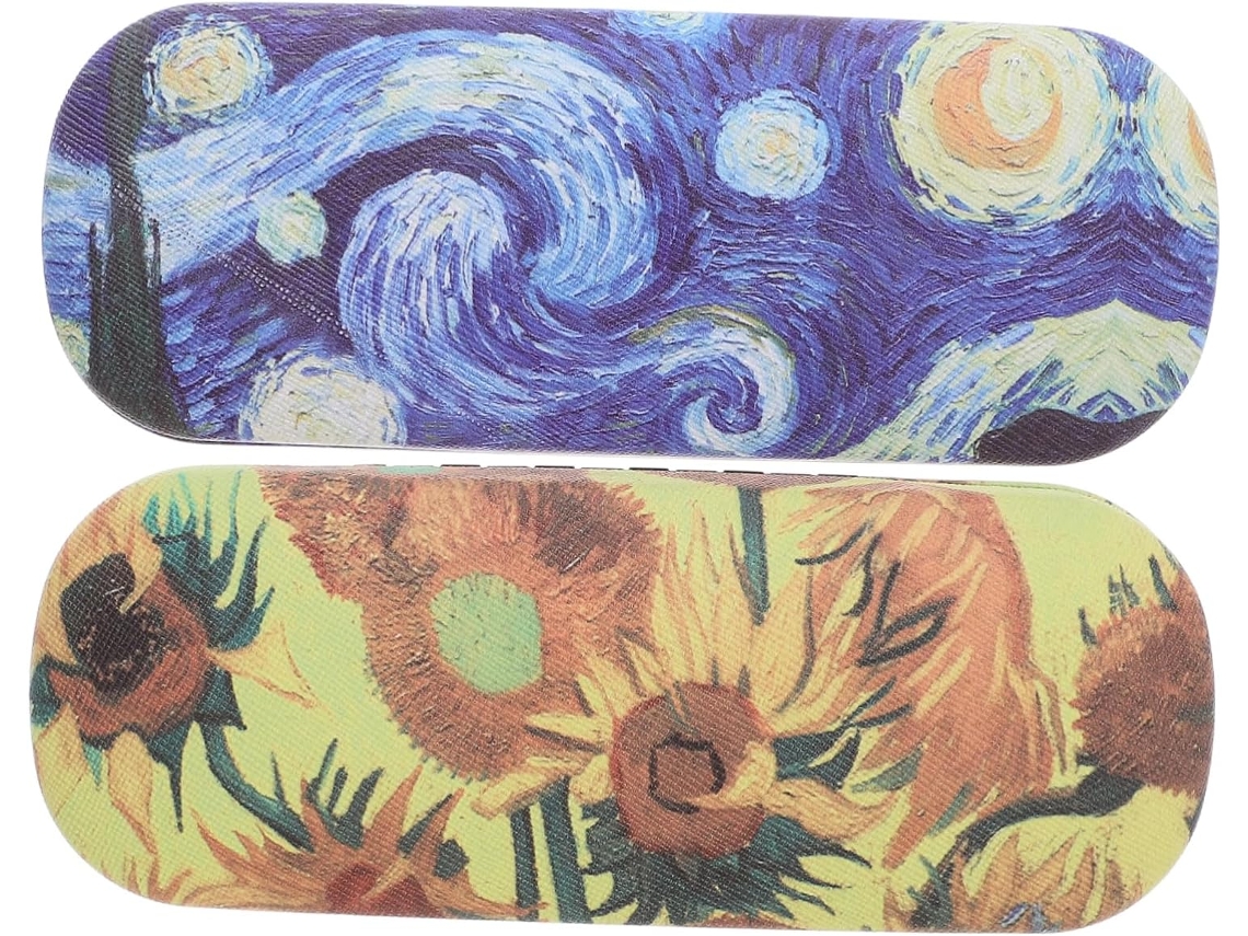 Estojo Portátil De Couro Para Óculos, Conjunto De 2 Peças, Estampa De Pintura A Óleo, Caixa Para Óculos