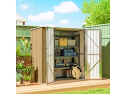 Abrigo Metálico Para Jardim 1,37 M², 163x89x163 Cm, Telhado Inclinado, Portas Com Fecho E Luvas Na Cor Castanho