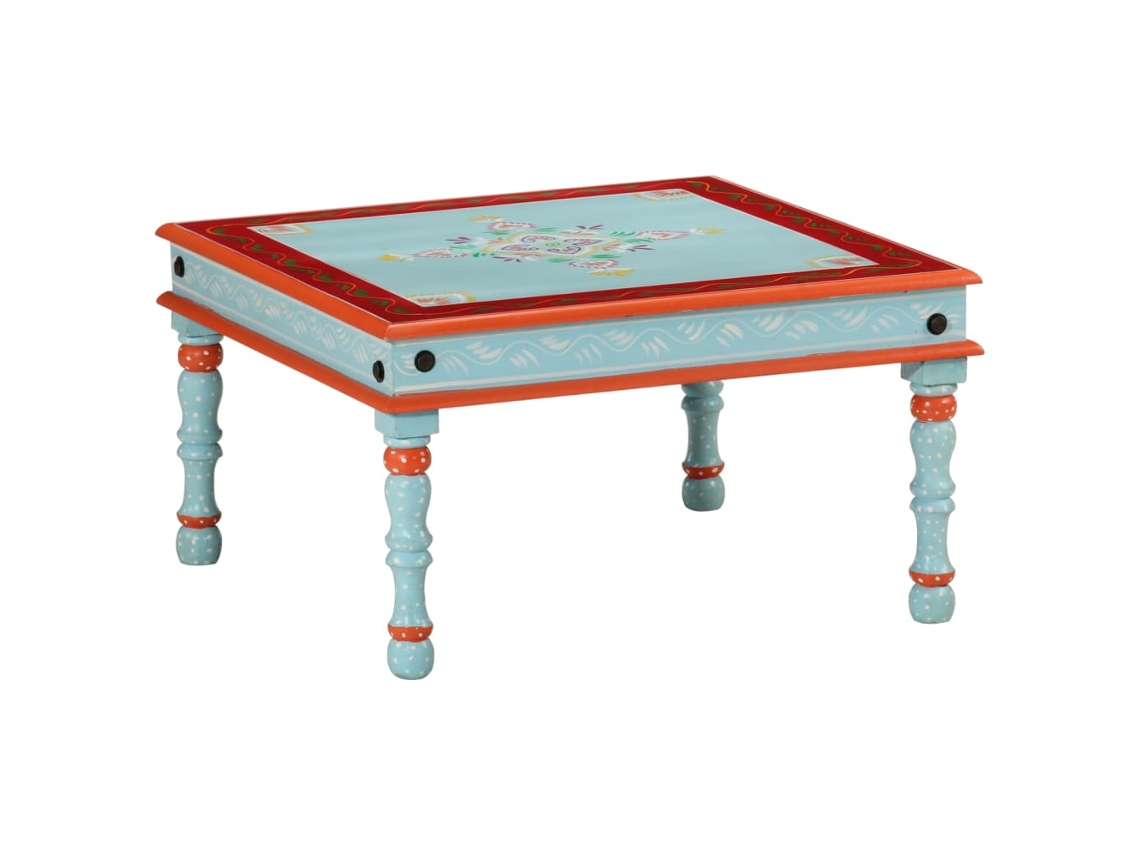 Vidaxl Mesa De Centro Pintada À Mão Mangueira Maciça Azul