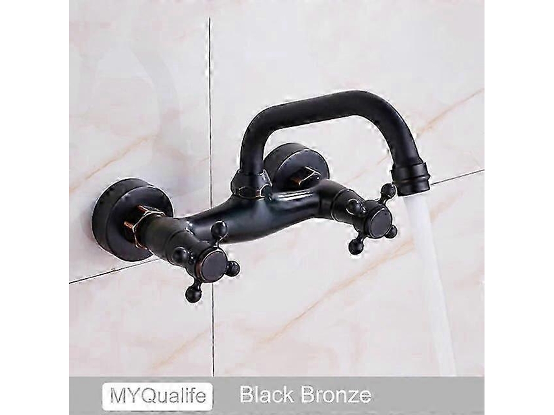 Torneira De Parede Para Banheiro E Cozinha, Com Duas Alças, Acabamento Antigo Em Latão, Para Água Quente E Fria, Com Bica Longa Gi Aquaforge