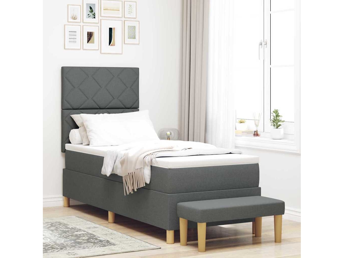 Vidaxl Cama Box Com Cabeceira Cinzento Escuro 200 X 80 Cm Tecido