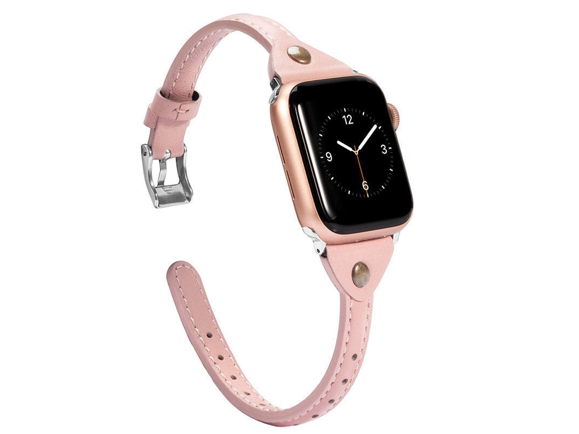 Pulseira Em Couro Genuíno Formato De T Para Apple Watch Series 7 6 5 4 3 2 1, Fivela Em T, Rosa Com Fecho Prateado, 38mm