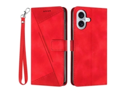 Capa De Couro Compatível Com Iphone 17, Com Estampa De Triângulos E Alça De Mão (vermelha)