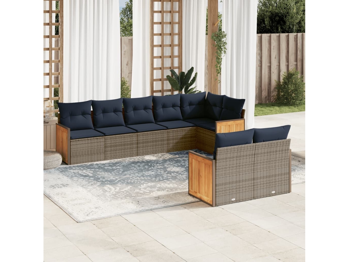 Vidaxl Conjunto De Sofá De Jardim Com 8 Peças E Almofadas Em Rattan Sintético Cinza