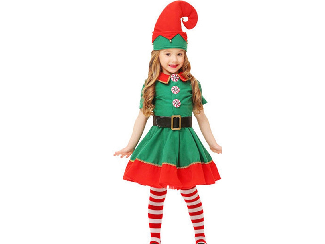 Fantasias Meninas Fato Elfo para Crianças Trajes Natal Natal Meninas 120 Cm