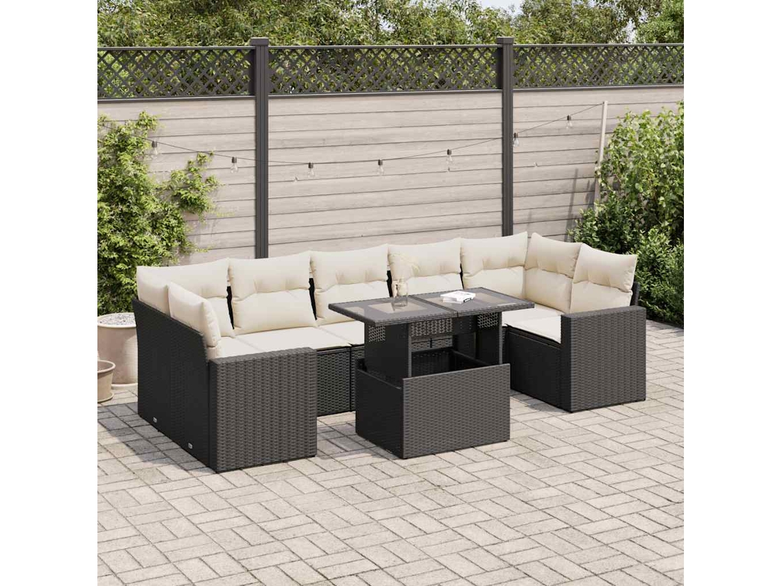 Vidaxl 8 Pcs Conjunto Sofás De Jardim Com Almofadões Vime Pe Preto