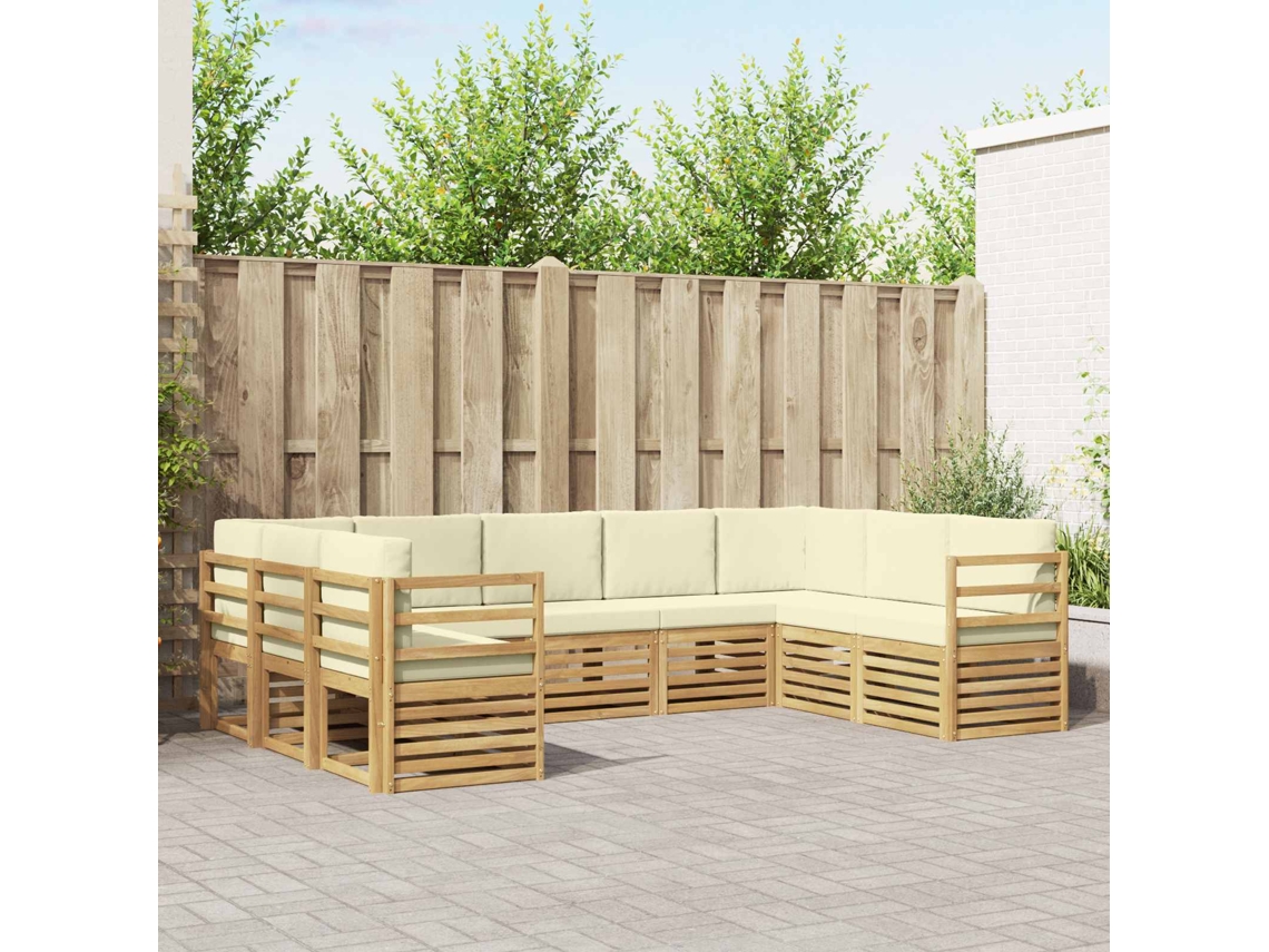 Vidaxl Conjunto De Sofá Sectional 9 Pcs Branco E Creme Poliéster