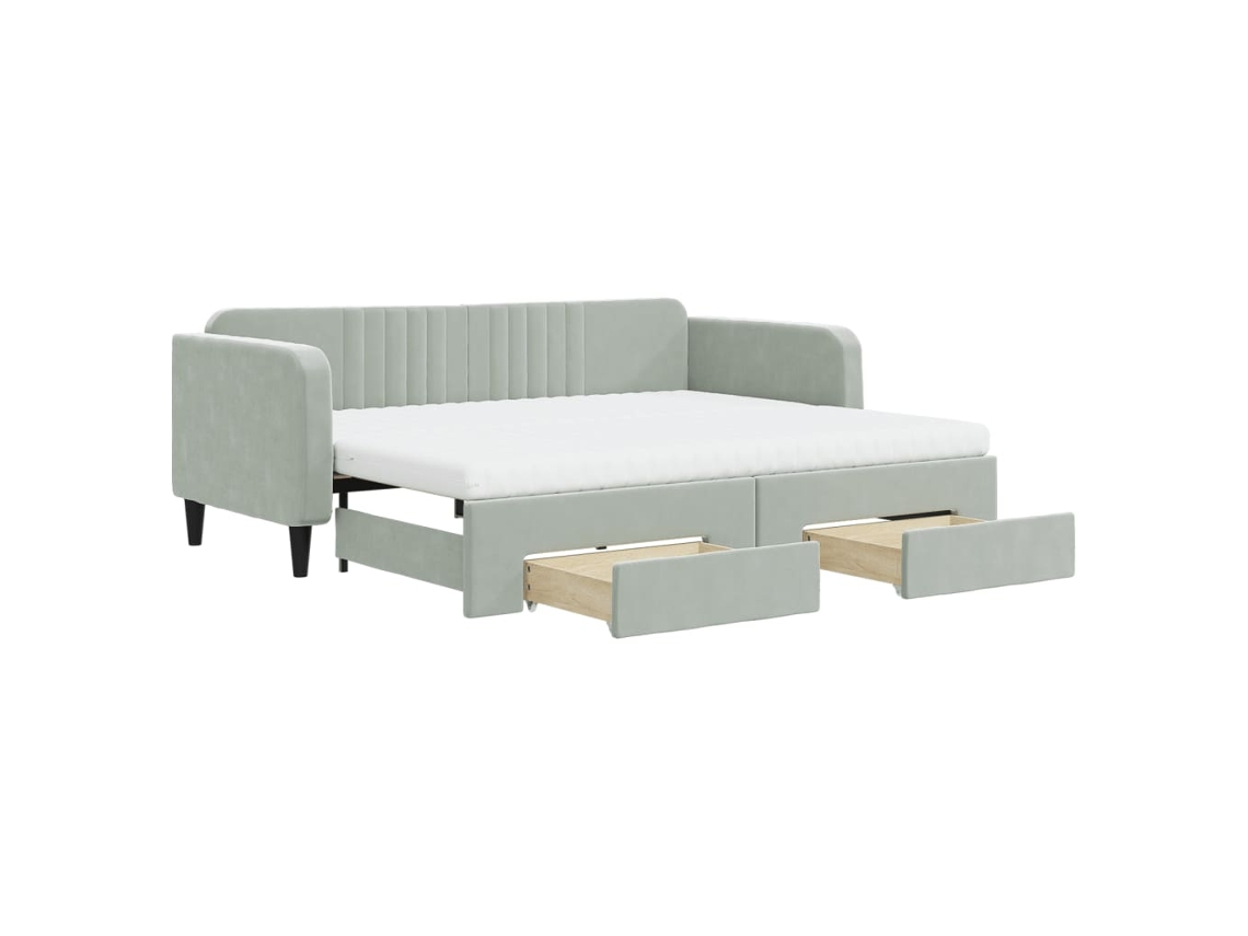 Sofá-cama com gavetão VIDAXL Cinzeto Veludo (90x200 cm)
