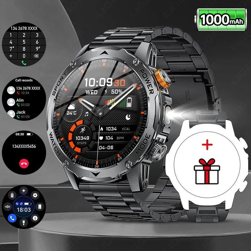 (preto Aço) Smartwatch Com Chamadas Bluetooth, Bateria De 1000mah E Visor Para Atividades Físicas.